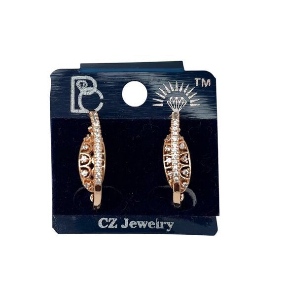 Elegant Rose Gold-Toned Hoop Earrings Gift for Women Unique Trendy Chic - Picture 5 of 5